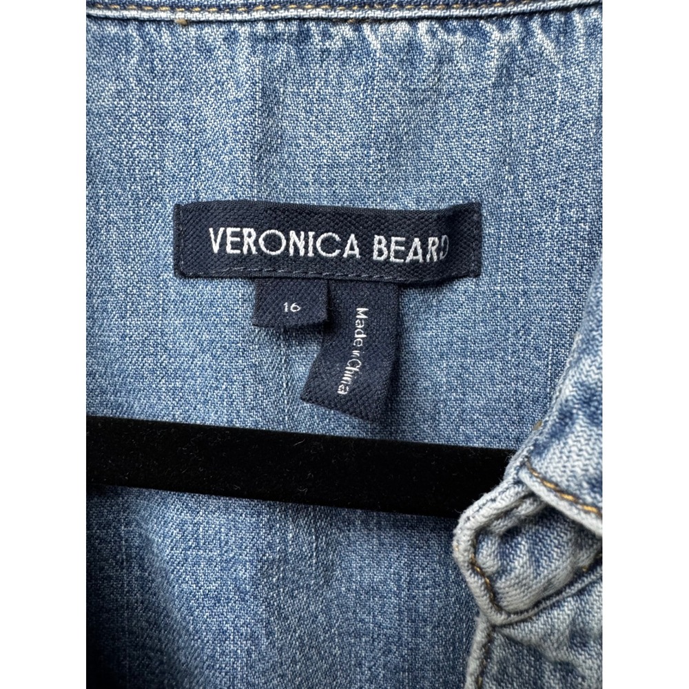 Veronica Beard Ruben Blue Denim Midi Shirtdress Sleeveless Pintuck Waist Size 16 - Picture 4 of 7
